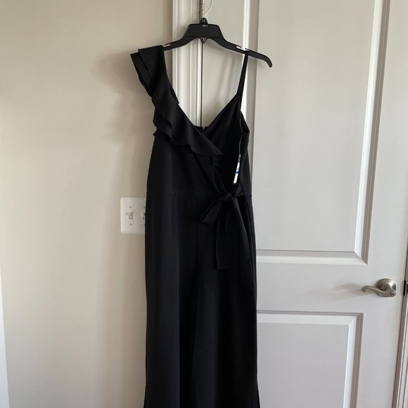RACHEL Rachel Roy Pants - Rachel Roy Black One Shoulder Ruffle Wide Leg Crop  Reed Jumpsuit SZ XL NEW Tags